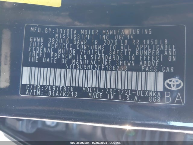 Toyota Corolla Le Plus 2015 5YFBURHE2FP186253 Image 9