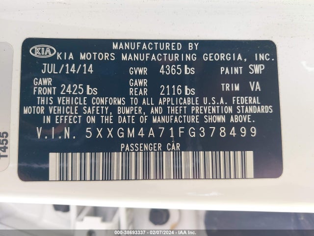 KIA Optima Lx 2015 5XXGM4A71FG378499 Image 9