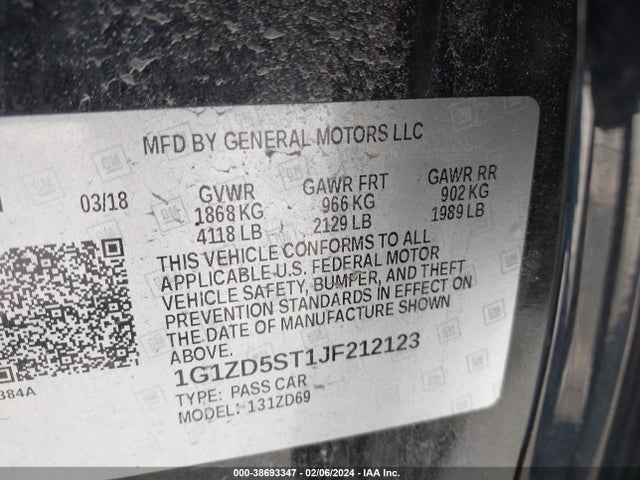 Chevrolet MALIBU LT 2018 1G1ZD5ST1JF212123 Image 9