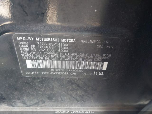 ML32F3FJ4KHF09303 Mitsubishi Mirage G4 Es