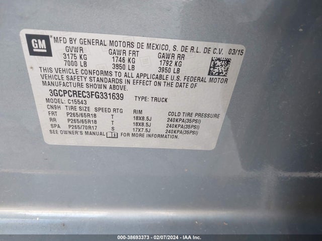 Chevrolet Silverado 1500 2lt 2015 3GCPCREC3FG331639 Image 9