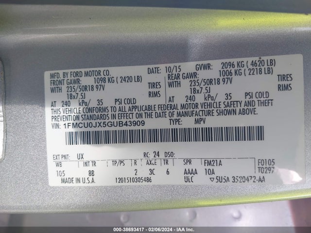 Ford Escape Titanium 2016 1FMCU0JX5GUB43909 Image 9