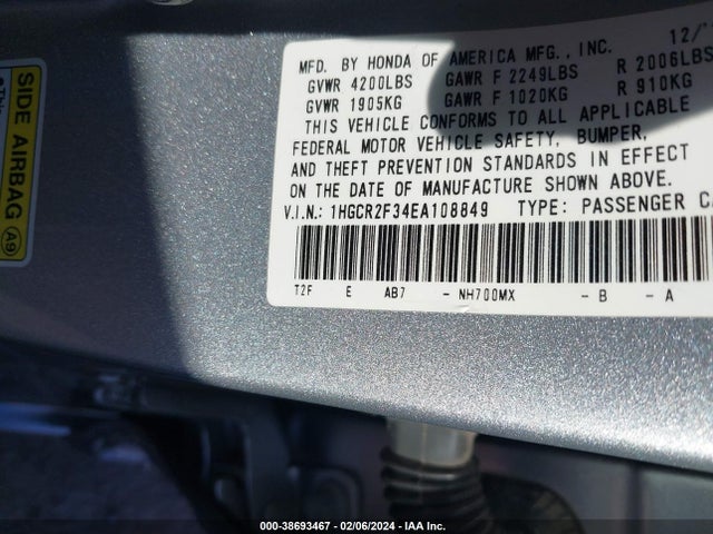 Honda ACCORD LX 2014 1HGCR2F34EA108849 Image 9