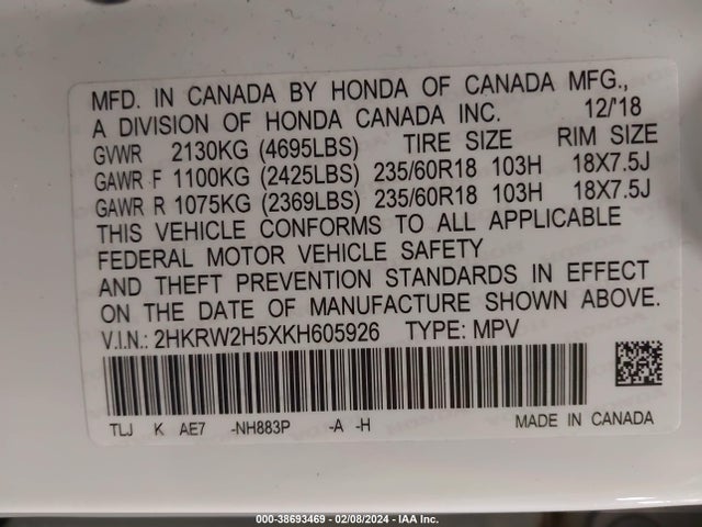 Honda CR-V EX 2019 2HKRW2H5XKH605926 Image 9
