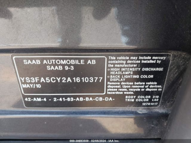 2010 SAAB 9-3 YS3FA5CY2A1610377 Photo 8