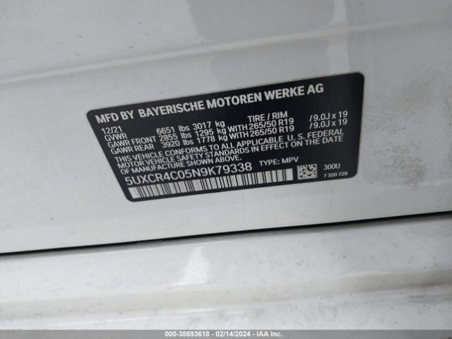 5UXCR4C05N9K79338 BMW X5 Sdrive40i