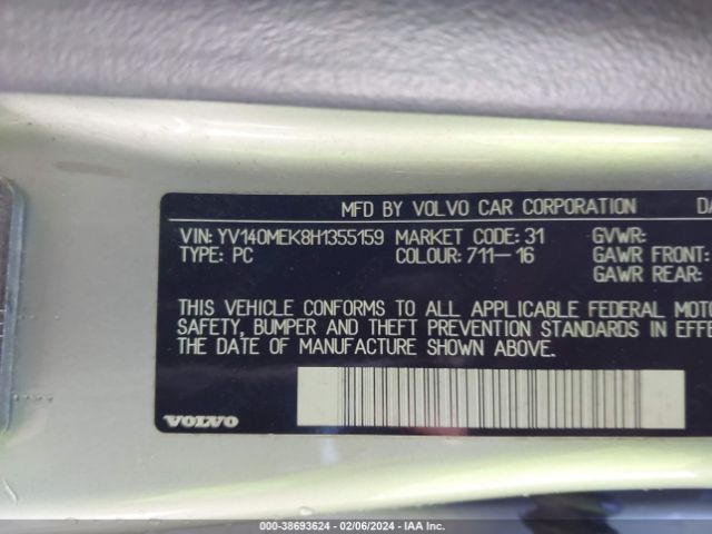 YV140MEK8H1355159 Volvo V60 T5 Premier
