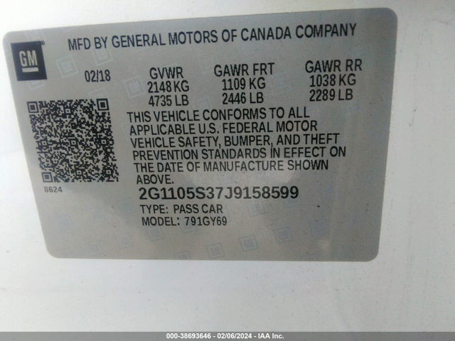 Chevrolet IMPALA 1LT 2018 2G1105S37J9158599 Image 9