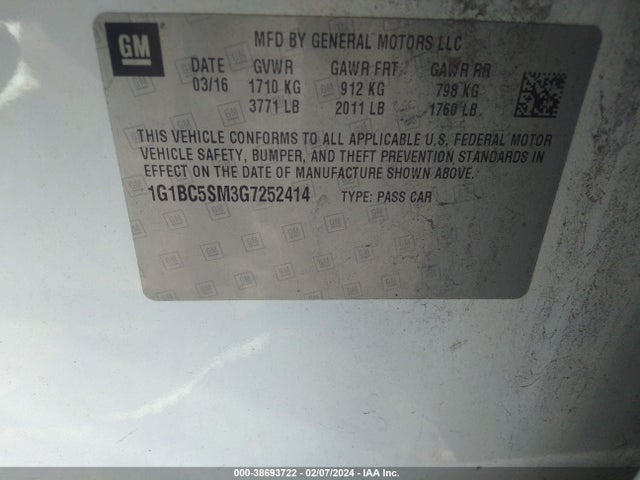 Chevrolet Cruze Ls Auto 2016 1G1BC5SM3G7252414 Image 9