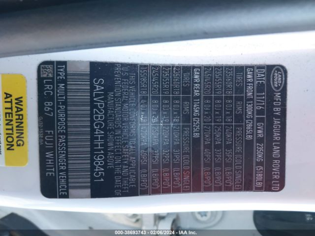 SALVP2BG4HH198451 Land Rover Range Rover Evoque Se/se Premium
