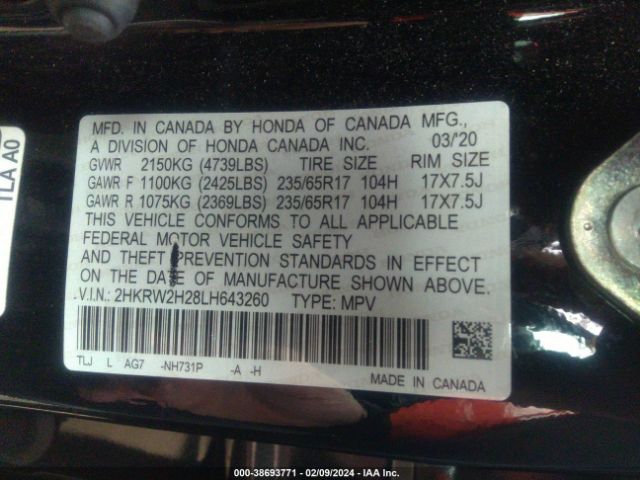 2HKRW2H28LH643260 Honda Cr-v Awd Lx