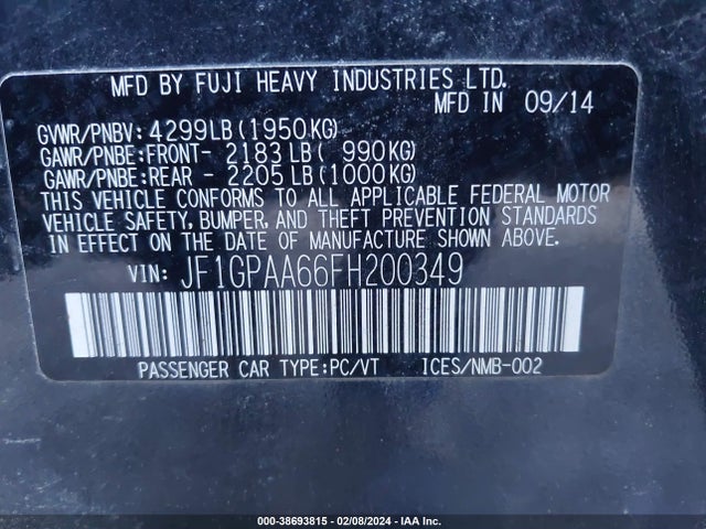 Subaru Impreza 2.0i 2015 JF1GPAA66FH200349 Image 9