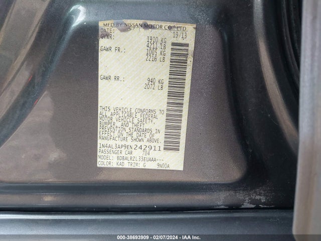 Nissan Altima 2.5 S 2014 1N4AL3AP9EN242911 Image 9
