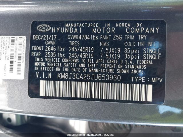 KM8J3CA25JU653930 Hyundai Tucson Limited