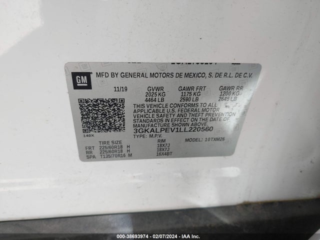 3GKALPEV1LL220560 GMC Terrain Fwd Slt