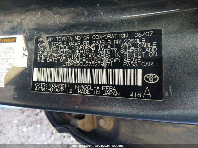 2007 TOYOTA PRIUS VIN: JTDKB20U273279171