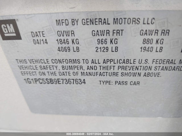 Chevrolet Cruze 1lt Auto 2014 1G1PC5SB9E7367634 Image 9