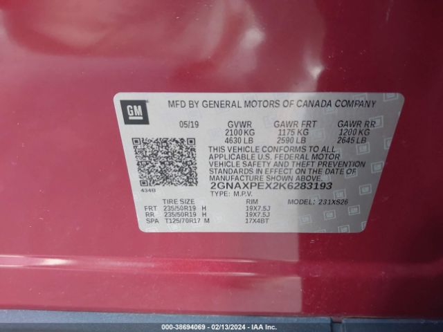 2GNAXPEX2K6283193 Chevrolet Equinox Premier
