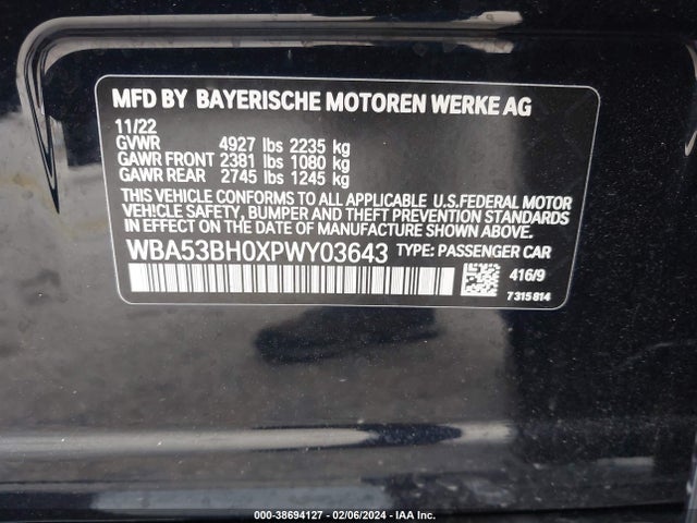 BMW 530I 2023 WBA53BH0XPWY03643 Image 9