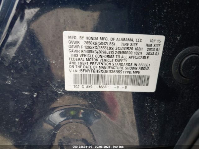 5FNYF6H9XGB036569 Honda Pilot Touring