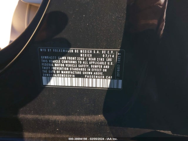 2014 VOLKSWAGEN JETTA 1.8T SE VIN: 3VWD17AJXEM332916