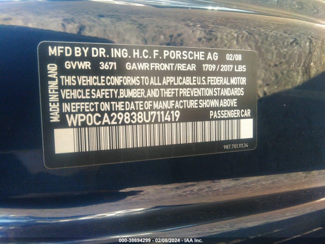 2008 PORSCHE BOXSTER WP0CA29838U711419 Photo 8
