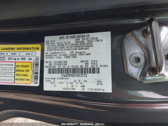 Ford Mustang Ecoboost 2015 1FA6P8THXF5412773 Image 9