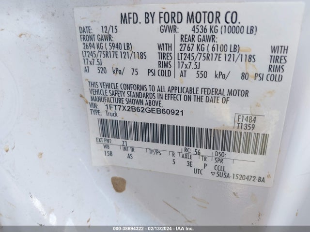 Ford F-250 Xl 2016 1FT7X2B62GEB60921 Image 9