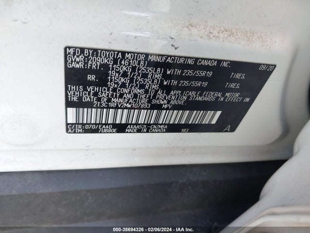 Toyota Rav4 Xle Premium 2021 2T3C1RFV2MW107893 Image 9