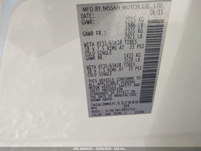 5N1AL0MM5FC532999 Infiniti QX60