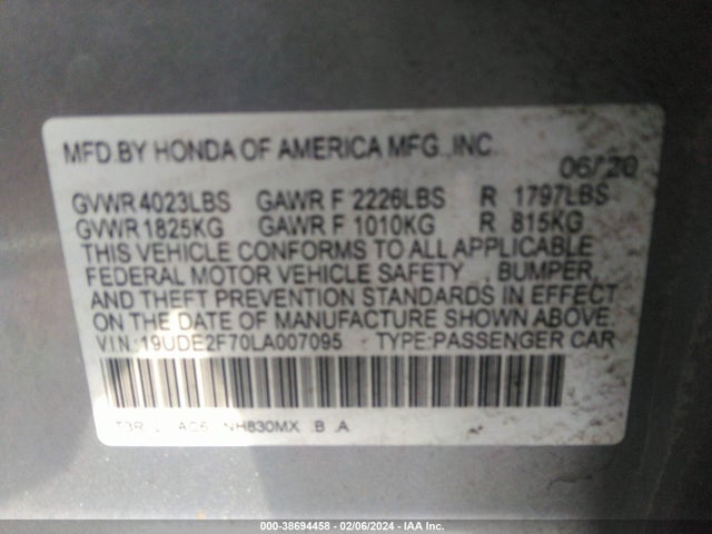 Aukcja sprzedaży 2020 Acura Ilx Premium Package/technology Package, vin: 19UDE2F70LA007095, numer aukcji: 38694458