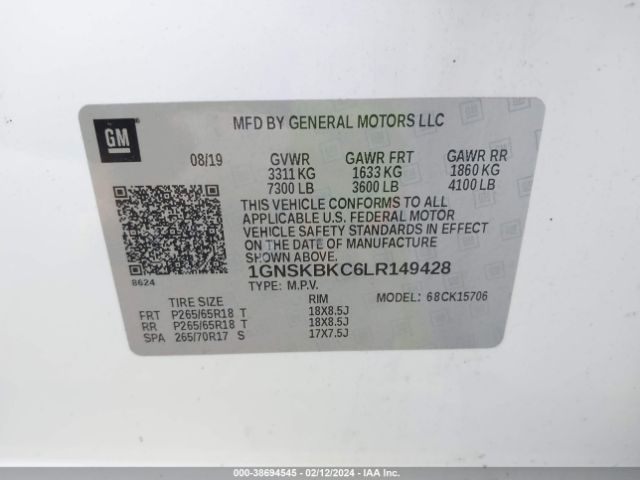 1GNSKBKC6LR149428 Chevrolet Tahoe 4wd Lt