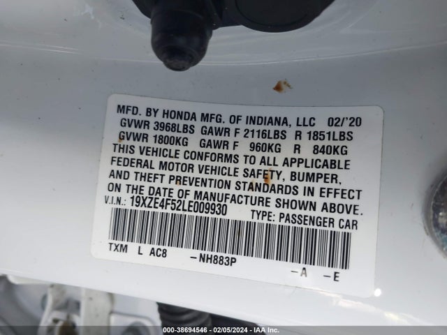 Honda INSIGHT EX 2020 19XZE4F52LE009930 Image 9