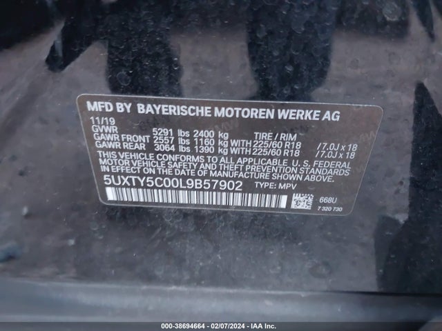 BMW X3 Xdrive30i 2020 5UXTY5C00L9B57902 Image 9