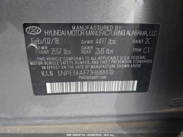 Hyundai SONATA SEL 2018 5NPE34AF7JH688610 Image 9