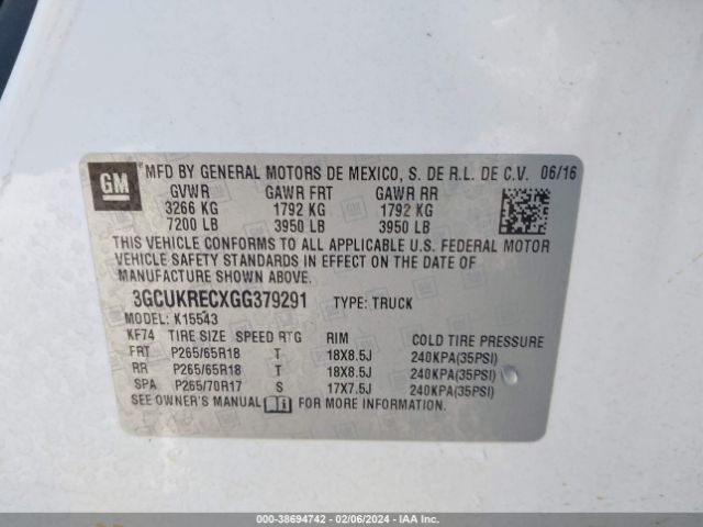 3GCUKRECXGG379291 Chevrolet Silverado 1500 1lt