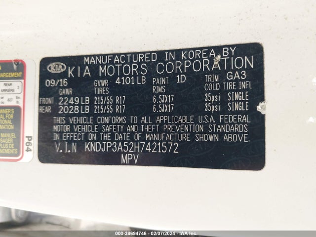 KIA SOUL + 2017 KNDJP3A52H7421572 Image 9