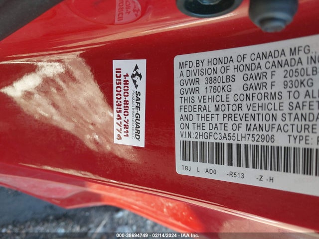 Honda CIVIC SI COUPE 2020 2HGFC3A55LH752906 Image 9