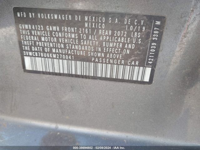 3VWCB7BU6KM270041 Volkswagen Jetta 1.4t R-line/1.4t S/1.4t Se