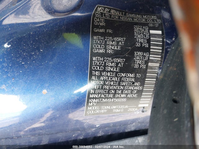 Nissan ROGUE SV 2017 KNMAT2MV6HP569399 Image 9