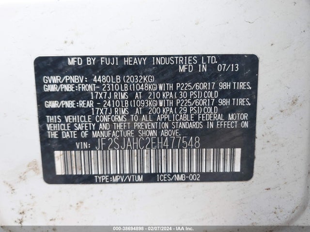 2014 SUBARU FORESTER 2.5I LIMITED VIN: JF2SJAHC2EH477548