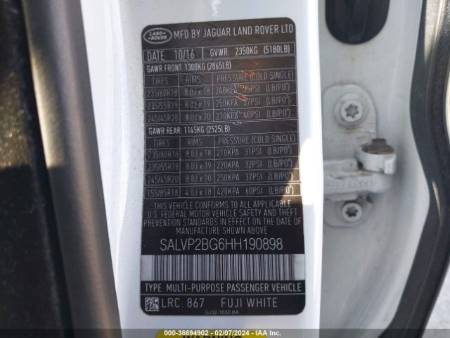 SALVP2BG6HH190898 Land Rover Range Rover Evoque Se/se Premium
