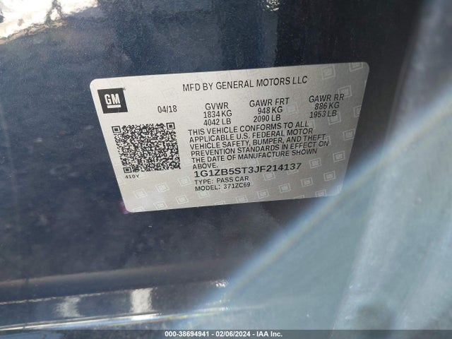 Chevrolet Malibu 1ls 2018 1G1ZB5ST3JF214137 Image 9