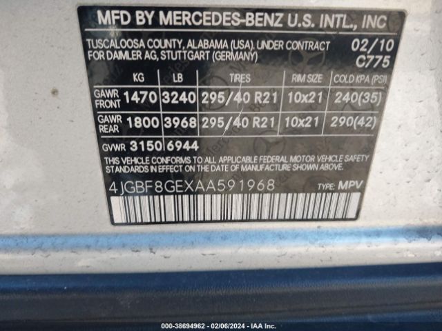 2010 MERCEDES-BENZ GL 550 4JGBF8GEXAA591968 Photo 8