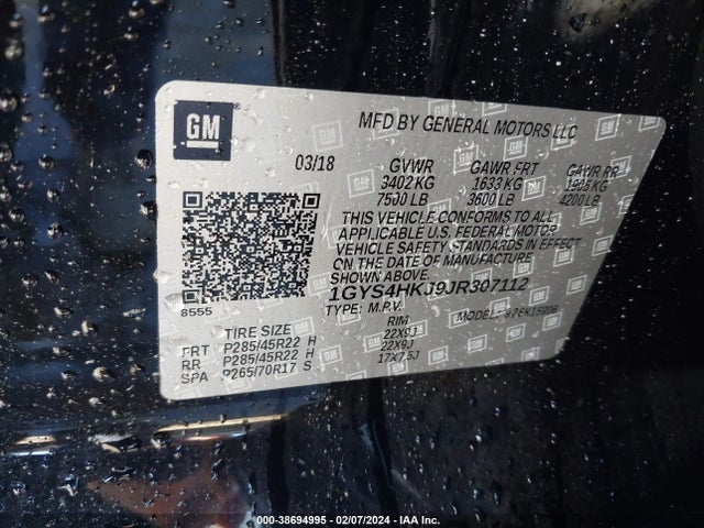 1GYS4HKJ9JR307112 Cadillac Escalade Esv Luxury