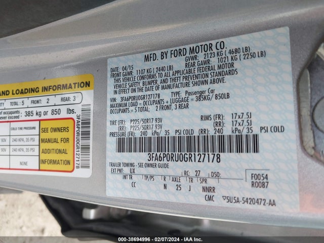 3FA6P0RU0GR127178 Ford Fusion