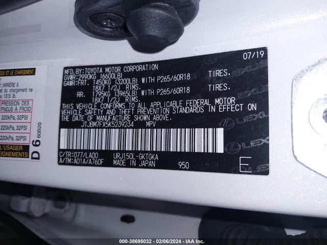 Lexus 460 Premium 2019 JTJBM7FX5K5239234 Image 9