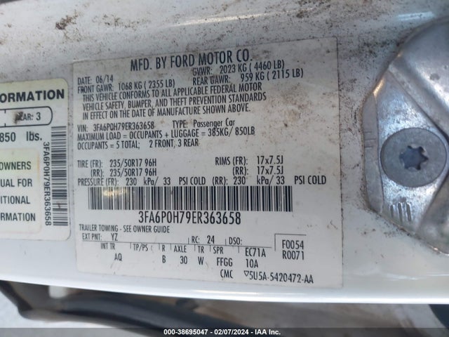 Ford FUSION SE 2014 3FA6P0H79ER363658 Image 9