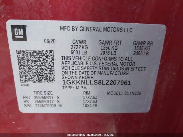 GMC Acadia Awd At4 2020 1GKKNLLS8LZ207961 Image 9