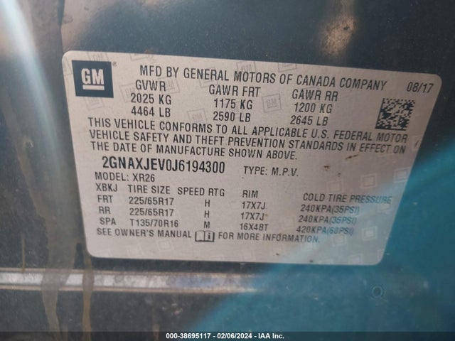 Chevrolet EQUINOX LT 2018 2GNAXJEV0J6194300 Image 9